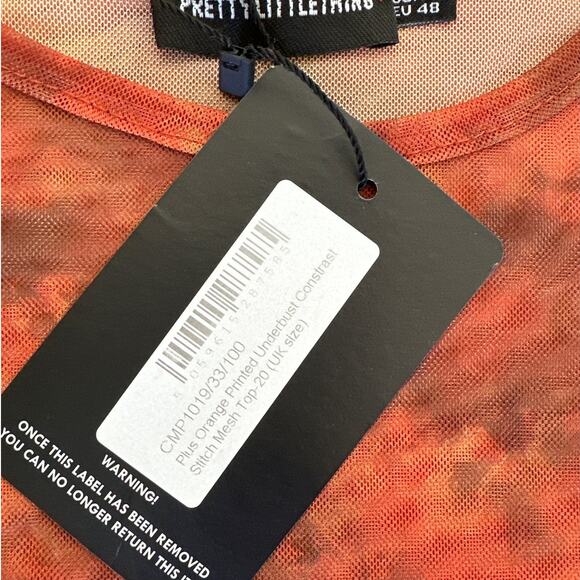 PrettyLittleThing Plus - Contrast Stitch Mesh Underbust Top in Orange - Picture 2 of 4